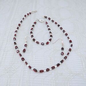 Handmade Garnet Jewelry Set, Necklace, Earrings, Bracelet, Business Apparel